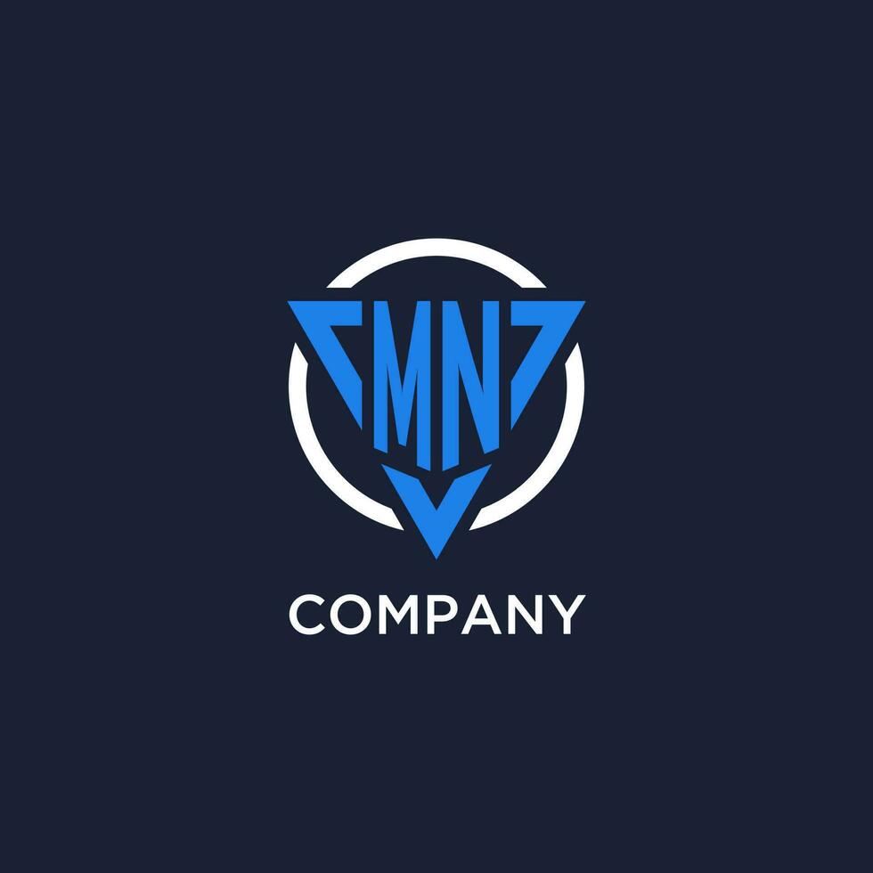 MN monogram logo with triangle shape and circle design elements vector