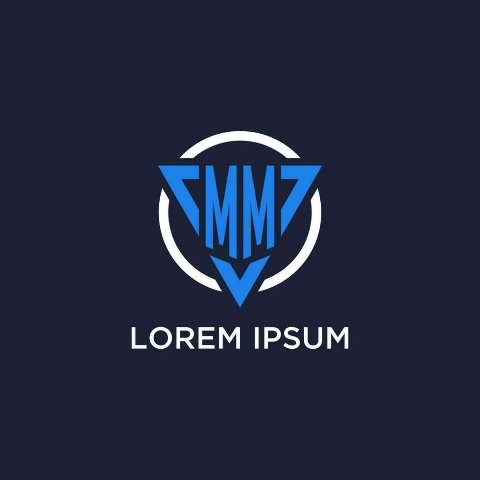 MM monogram logo with triangle shape and circle design elements vector