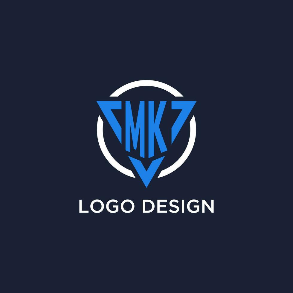 MK monogram logo with triangle shape and circle design elements vector