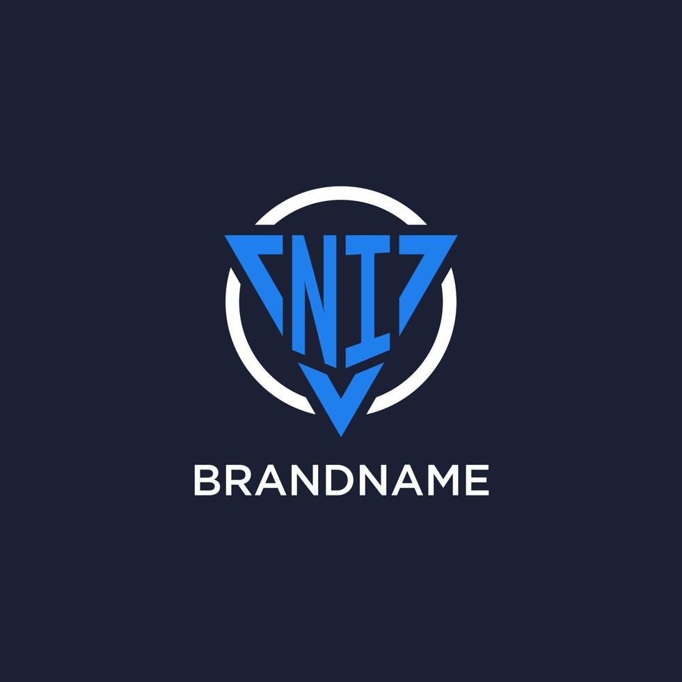NI monogram logo with triangle shape and circle design elements vector