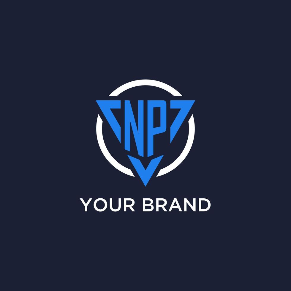 NP monogram logo with triangle shape and circle design elements vector