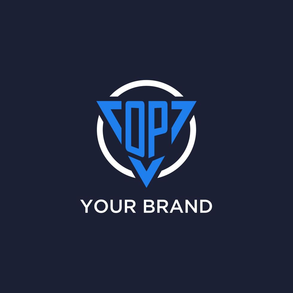 OP monogram logo with triangle shape and circle design elements vector