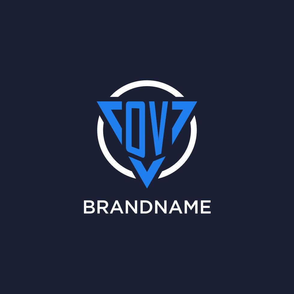 OV monogram logo with triangle shape and circle design elements vector