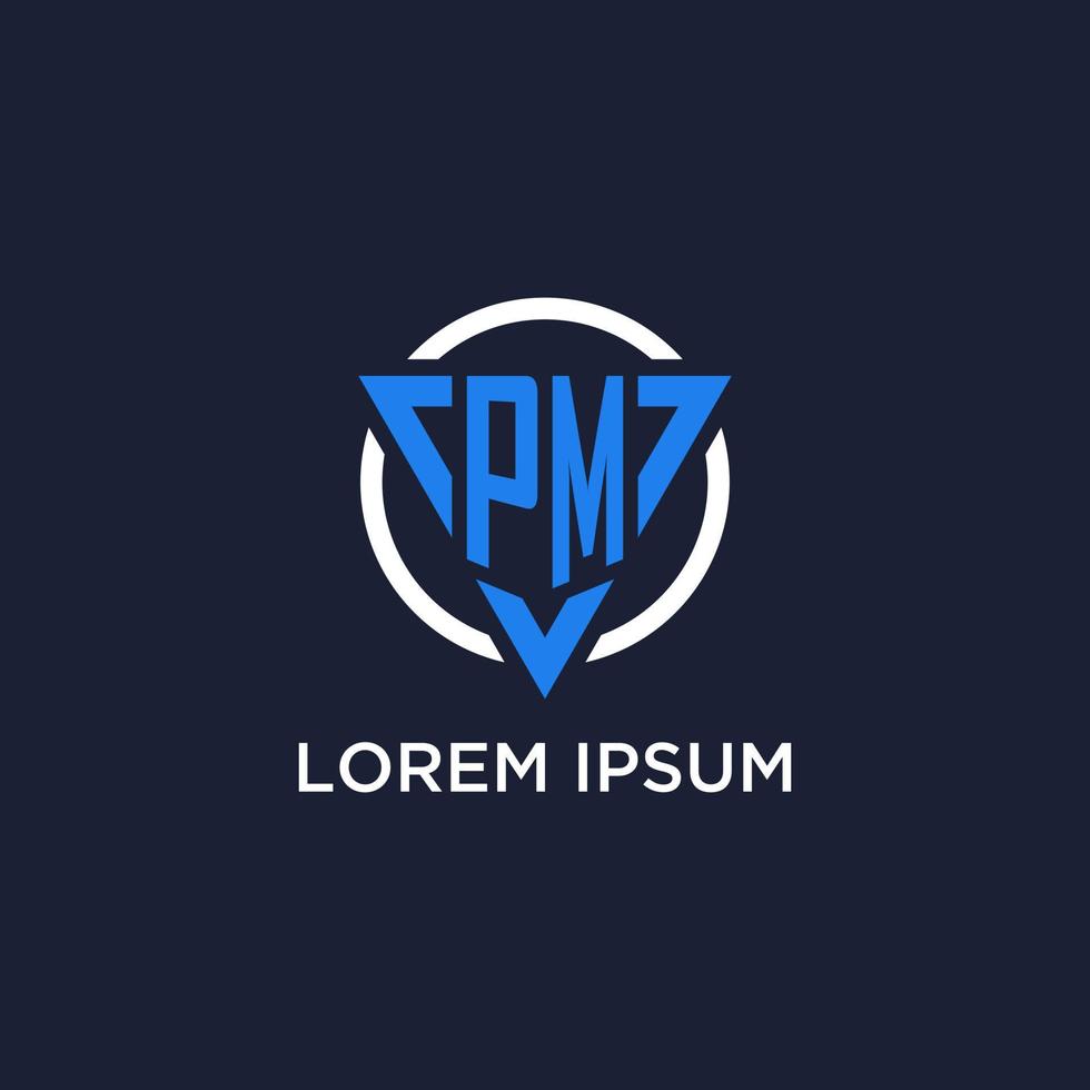 PM monogram logo with triangle shape and circle design elements vector