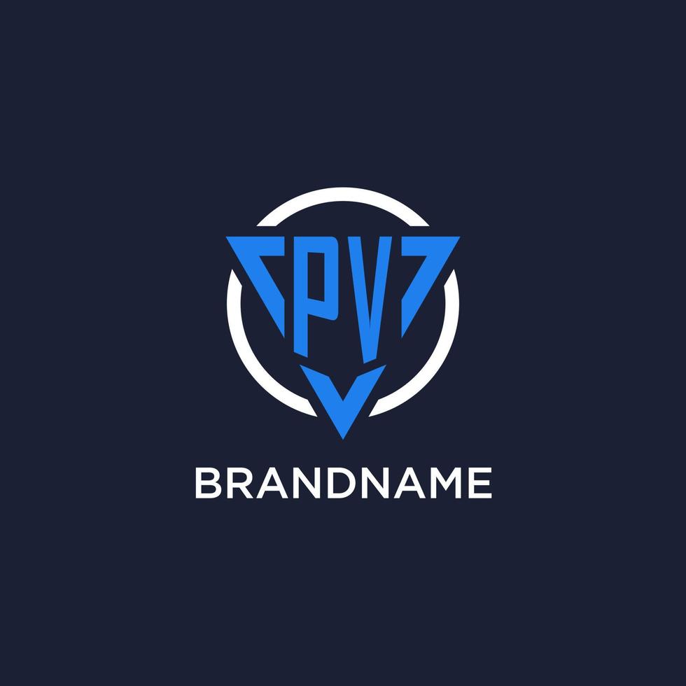 PV monogram logo with triangle shape and circle design elements vector
