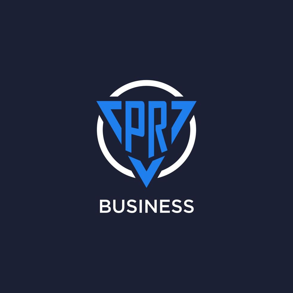 PR monogram logo with triangle shape and circle design elements vector