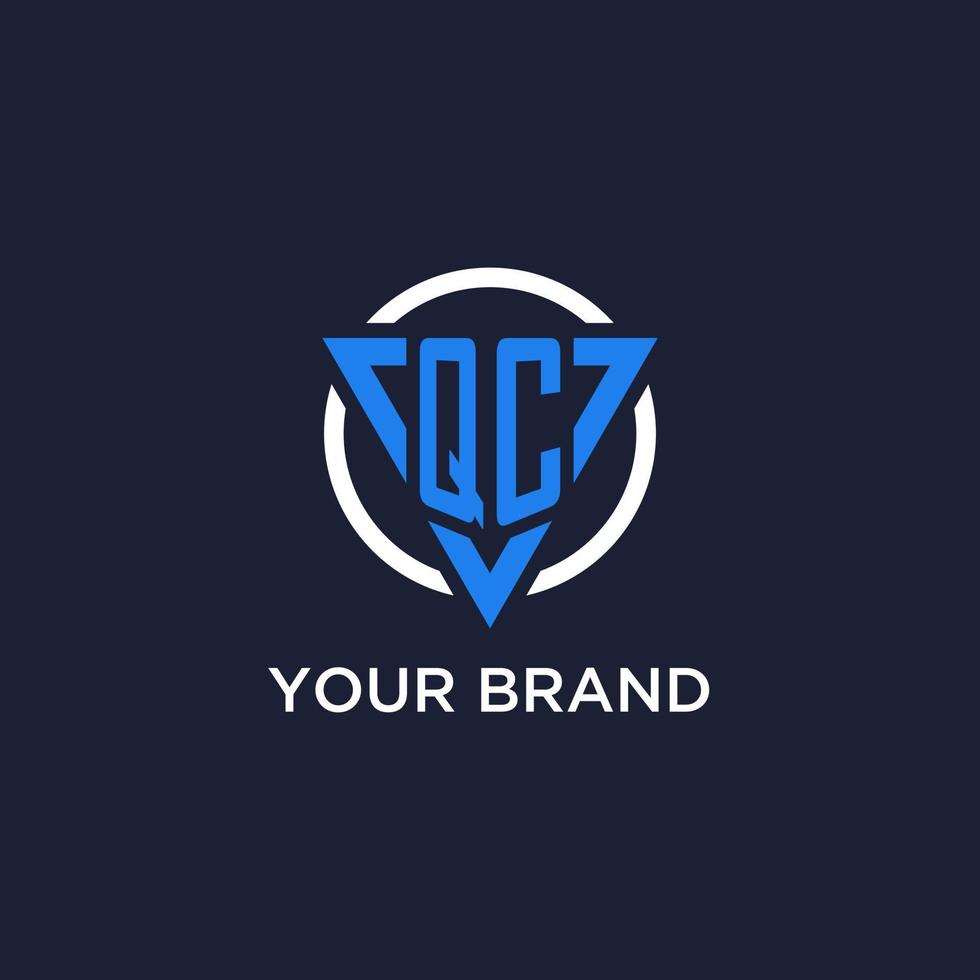 QC monogram logo with triangle shape and circle design elements vector