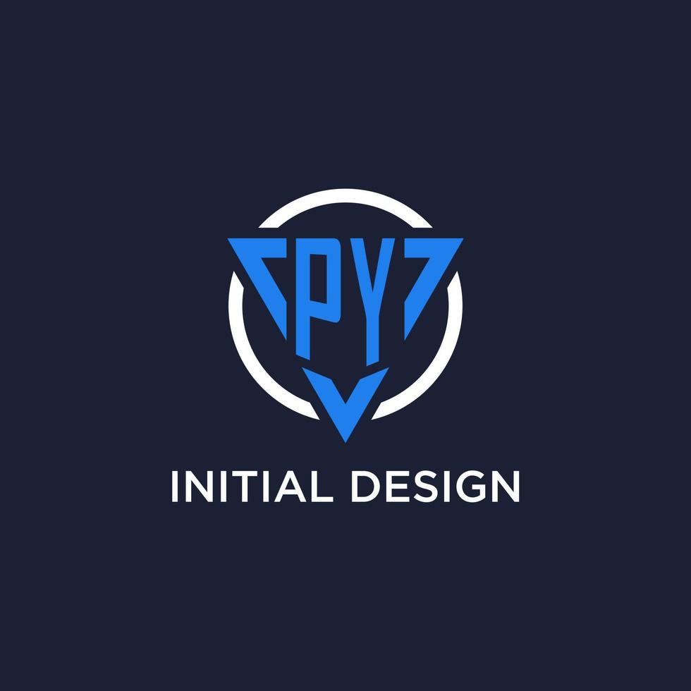 PY monogram logo with triangle shape and circle design elements vector