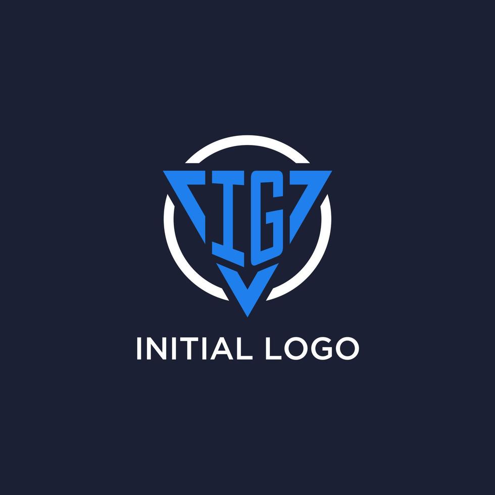 IG monogram logo with triangle shape and circle design elements vector