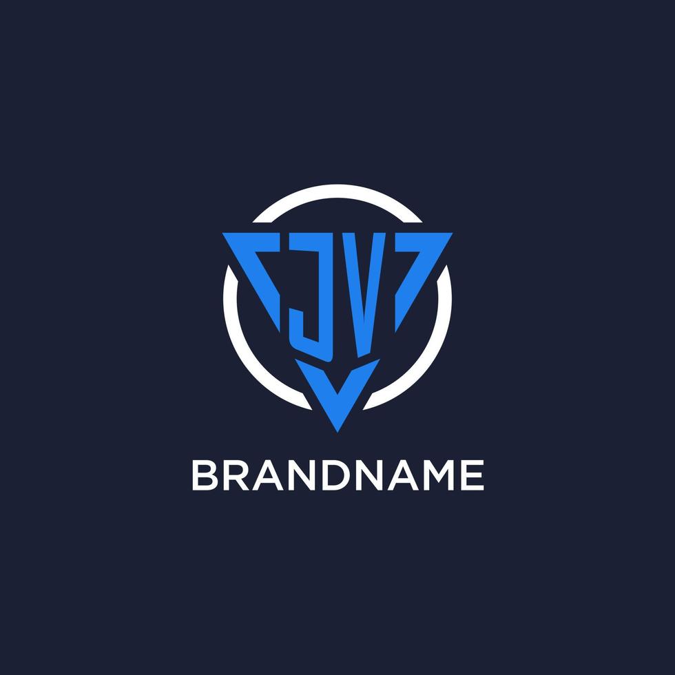 JV monogram logo with triangle shape and circle design elements vector