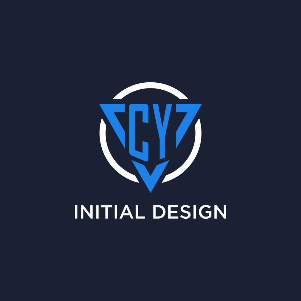 CY monogram logo with triangle shape and circle design elements vector