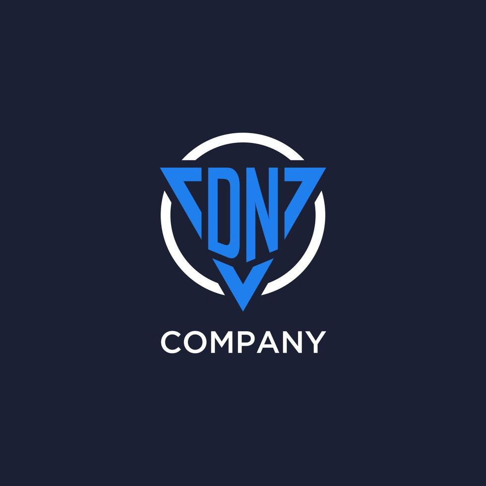 DN monogram logo with triangle shape and circle design elements vector