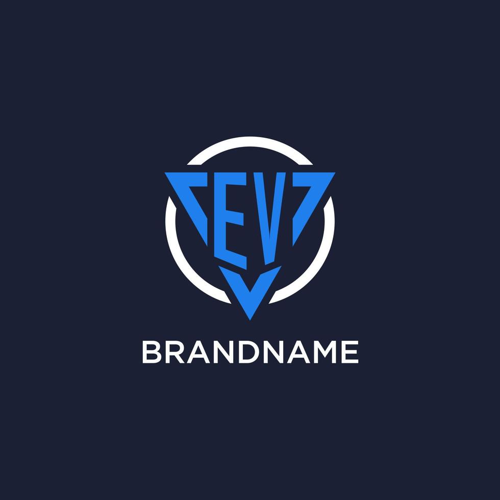 EV monogram logo with triangle shape and circle design elements vector
