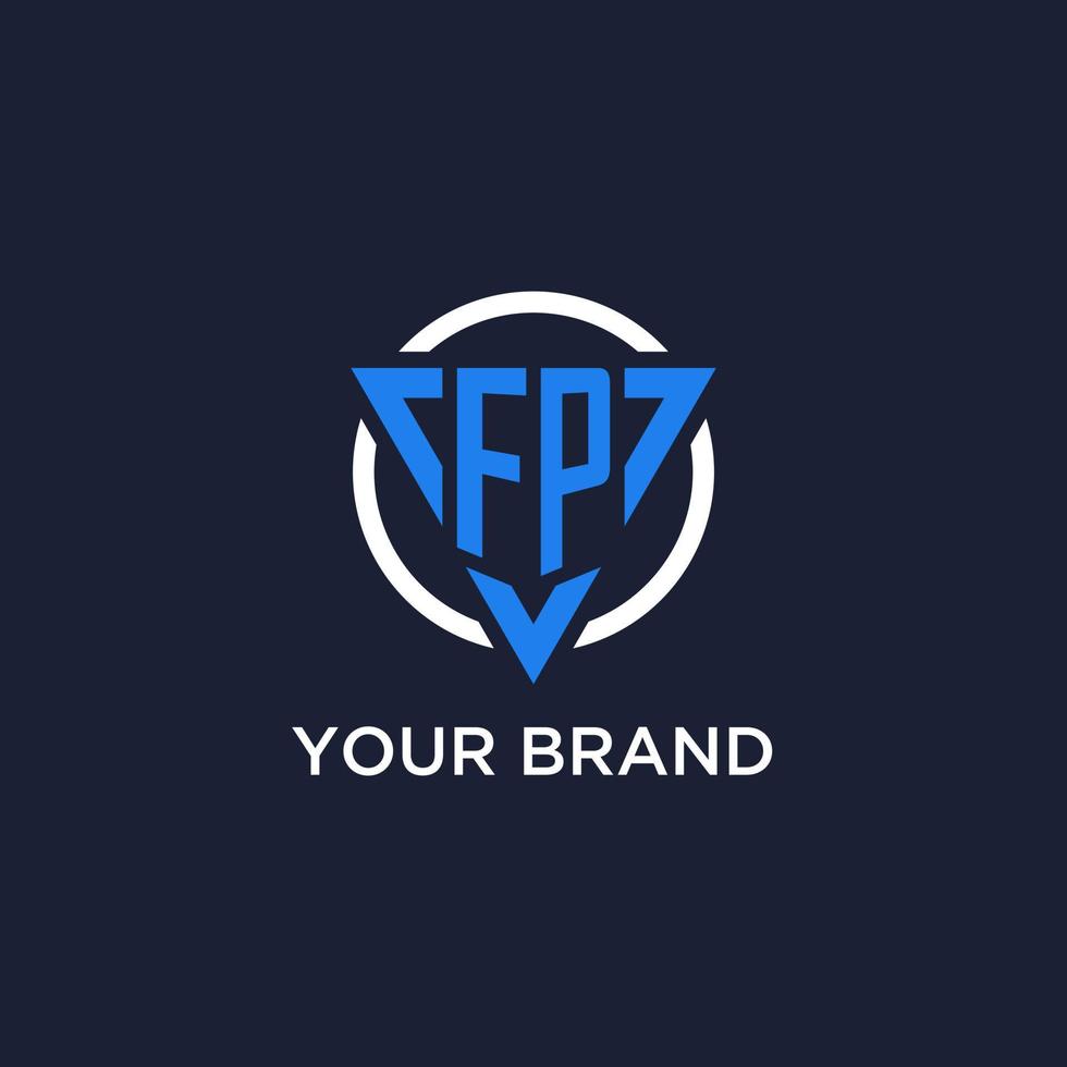 FP monogram logo with triangle shape and circle design elements vector