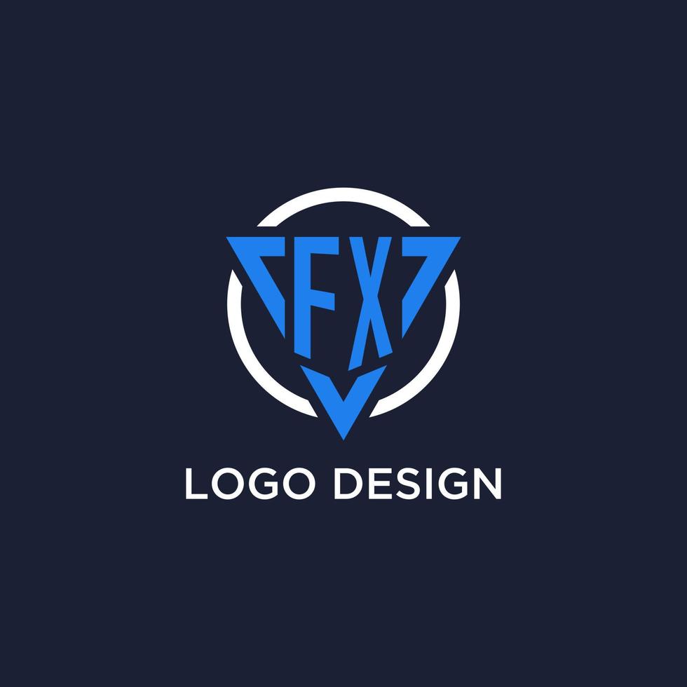FX monogram logo with triangle shape and circle design elements vector