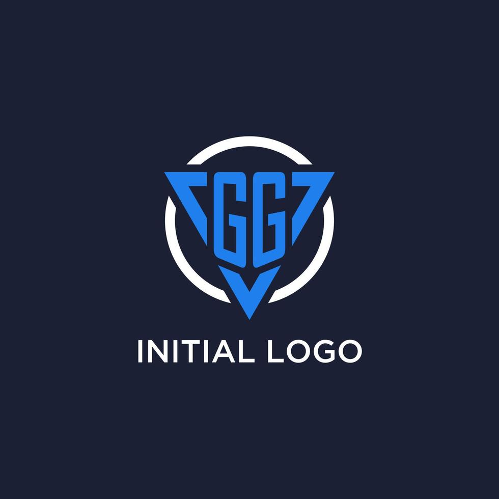 GG monogram logo with triangle shape and circle design elements vector