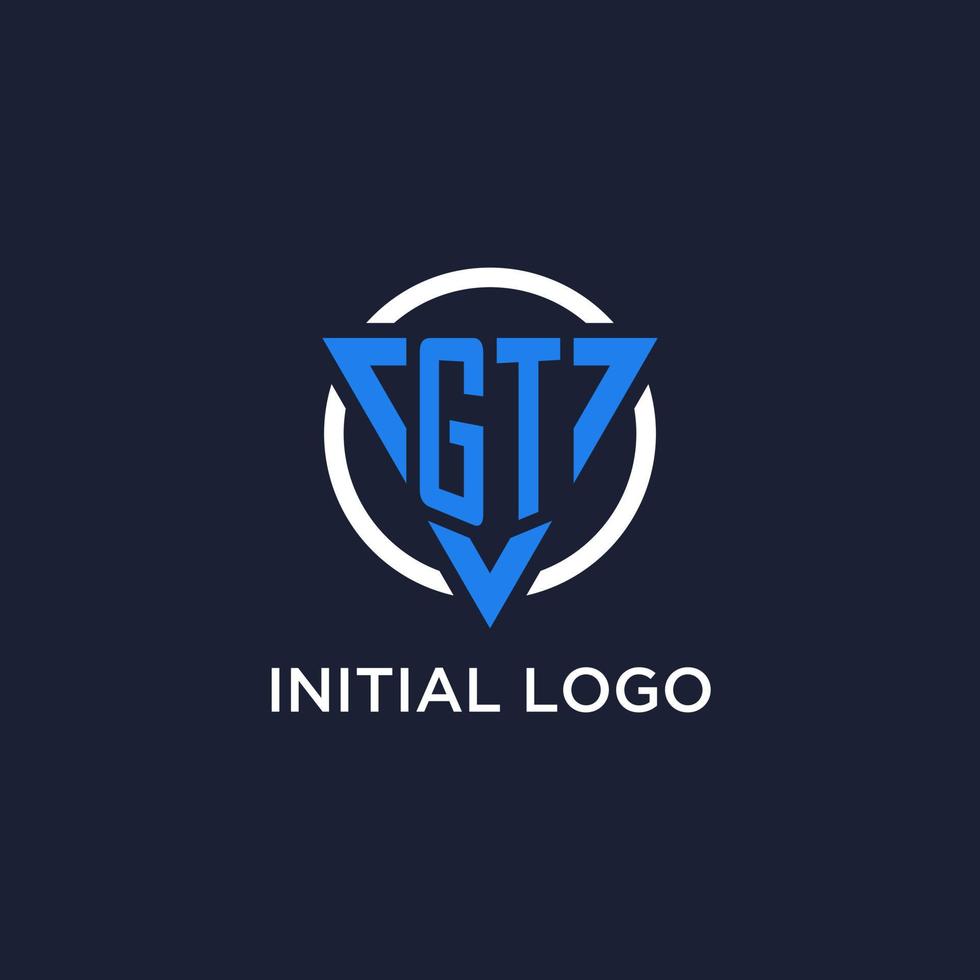 GT monogram logo with triangle shape and circle design elements vector