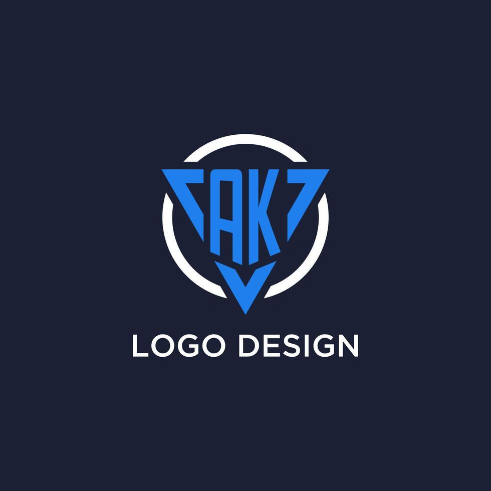 AK monogram logo with triangle shape and circle design elements vector