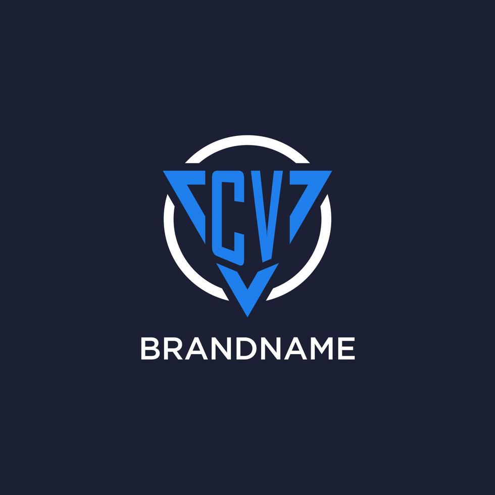 CV monogram logo with triangle shape and circle design elements vector