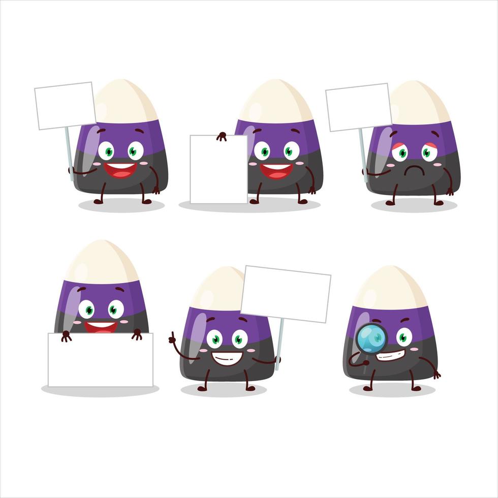 Blue candy corn cartoon character bring information board vector