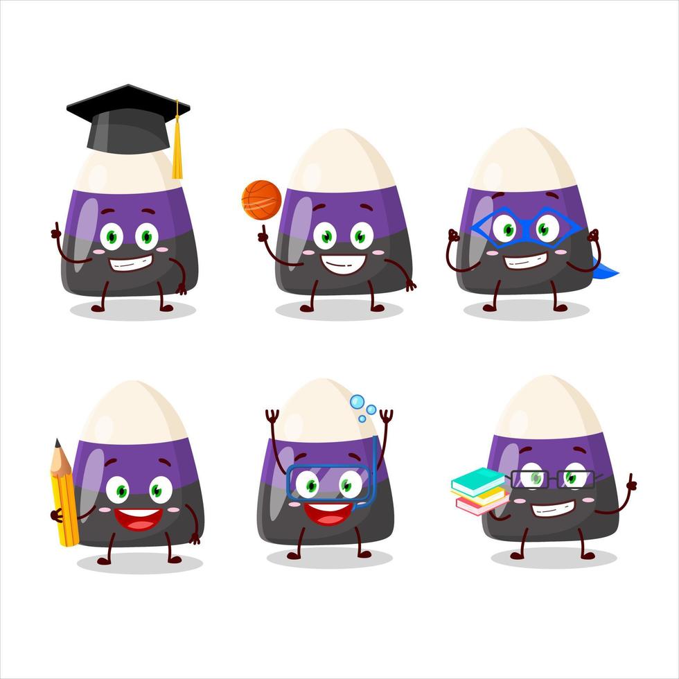 School student of blue candy corn cartoon character with various expressions vector