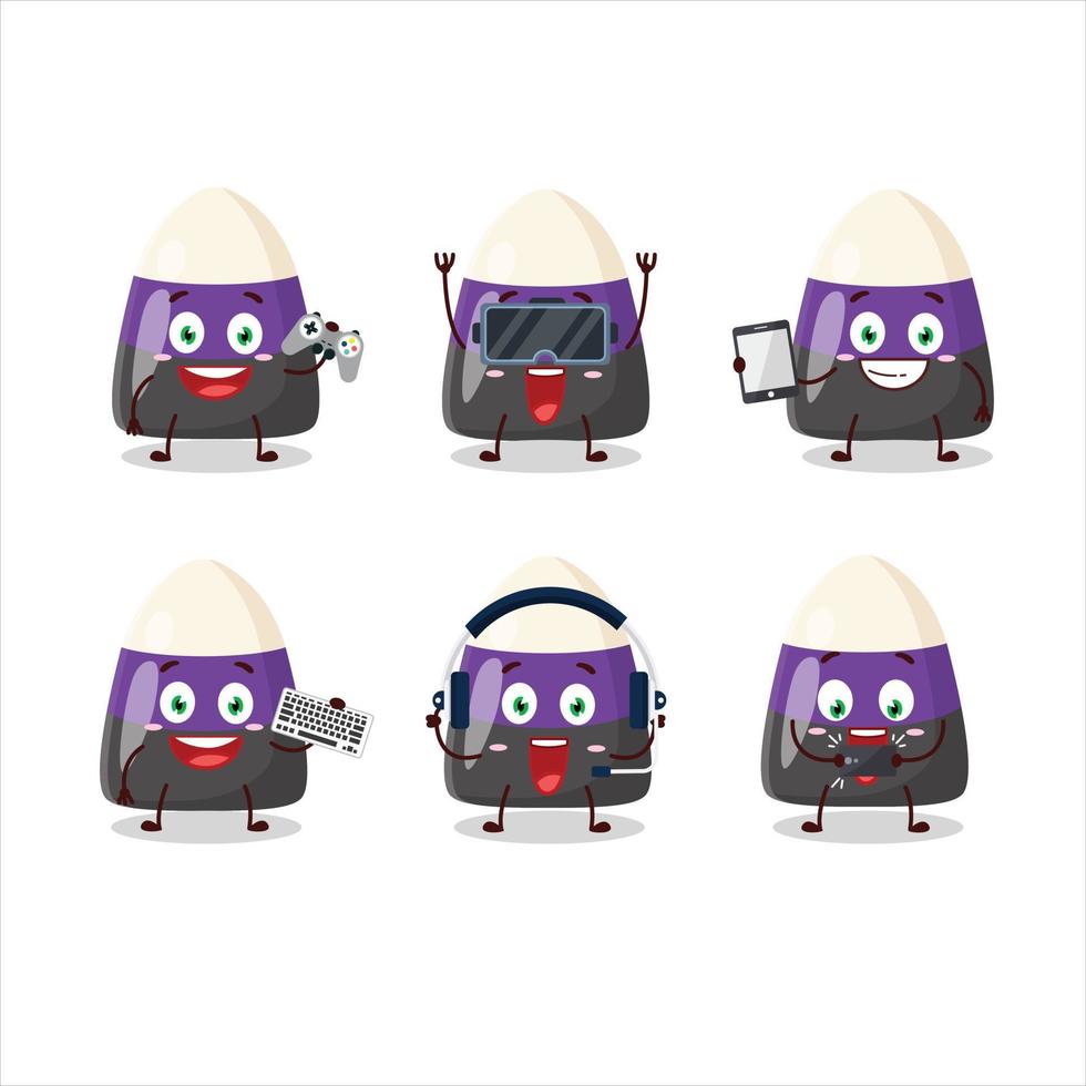 Blue candy corn cartoon character are playing games with various cute emoticons vector