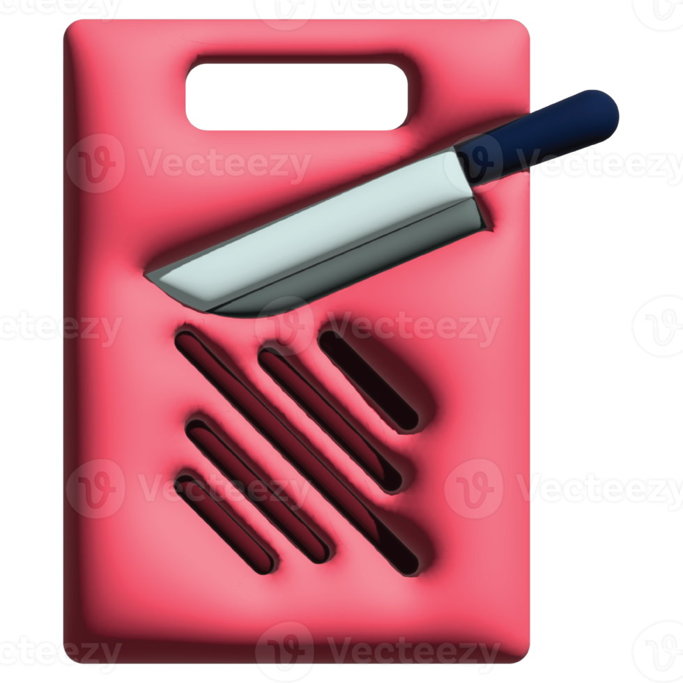 3D illustration cutting board in kitchen set png
