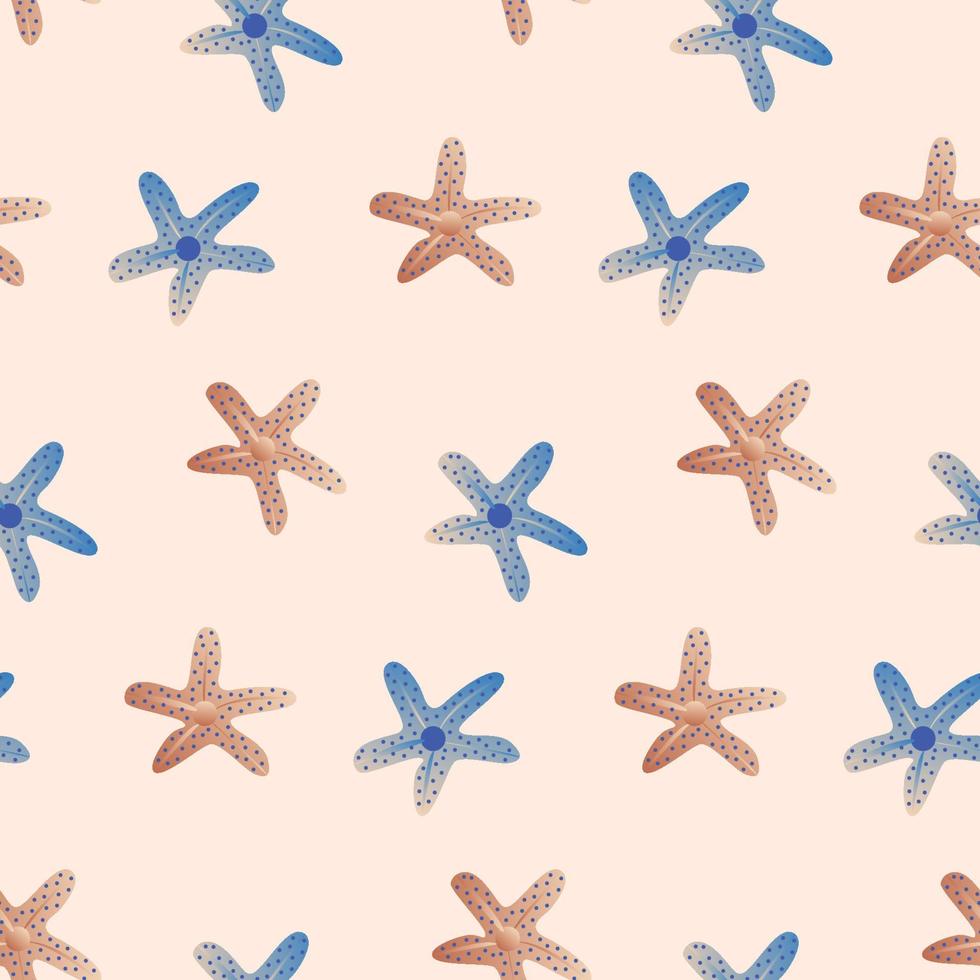 Sea bottom seamless pattern. Summer beach hand-drawn seaside vector print. Undersea world cartoon background with starfish. Seashore elements design for fabrics, wallpaper