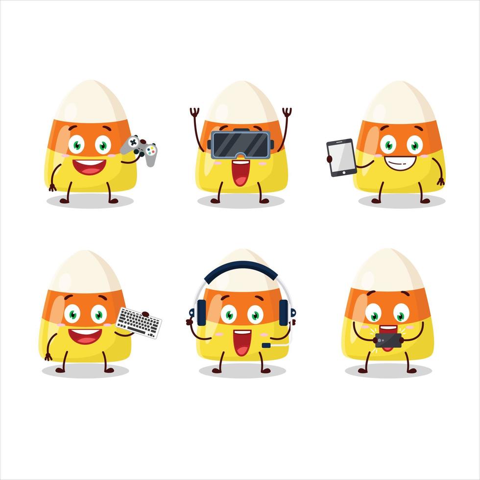 Candy corn cartoon character are playing games with various cute emoticons vector