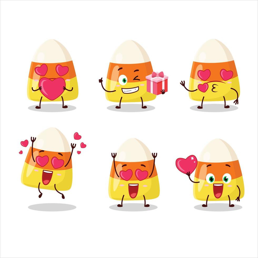 caramelo maíz dibujos animados personaje con amor linda emoticon vector