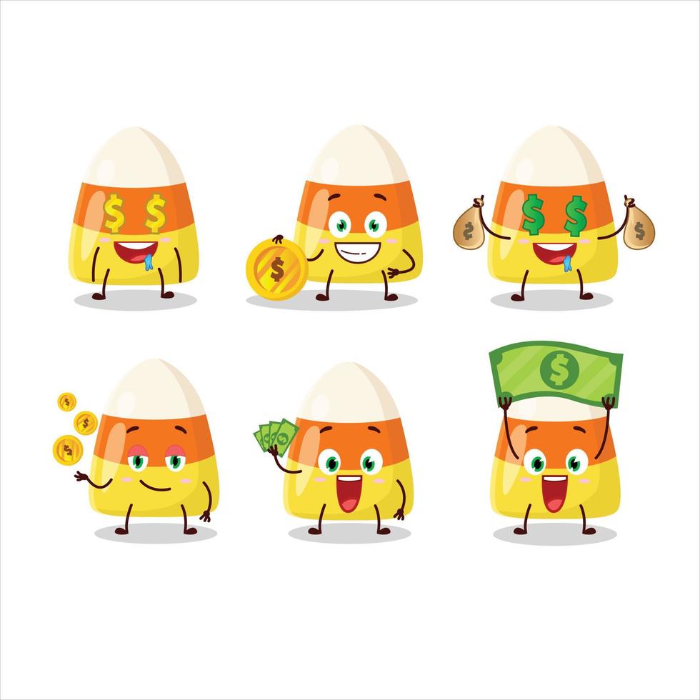 Candy corn cartoon character with cute emoticon bring money vector