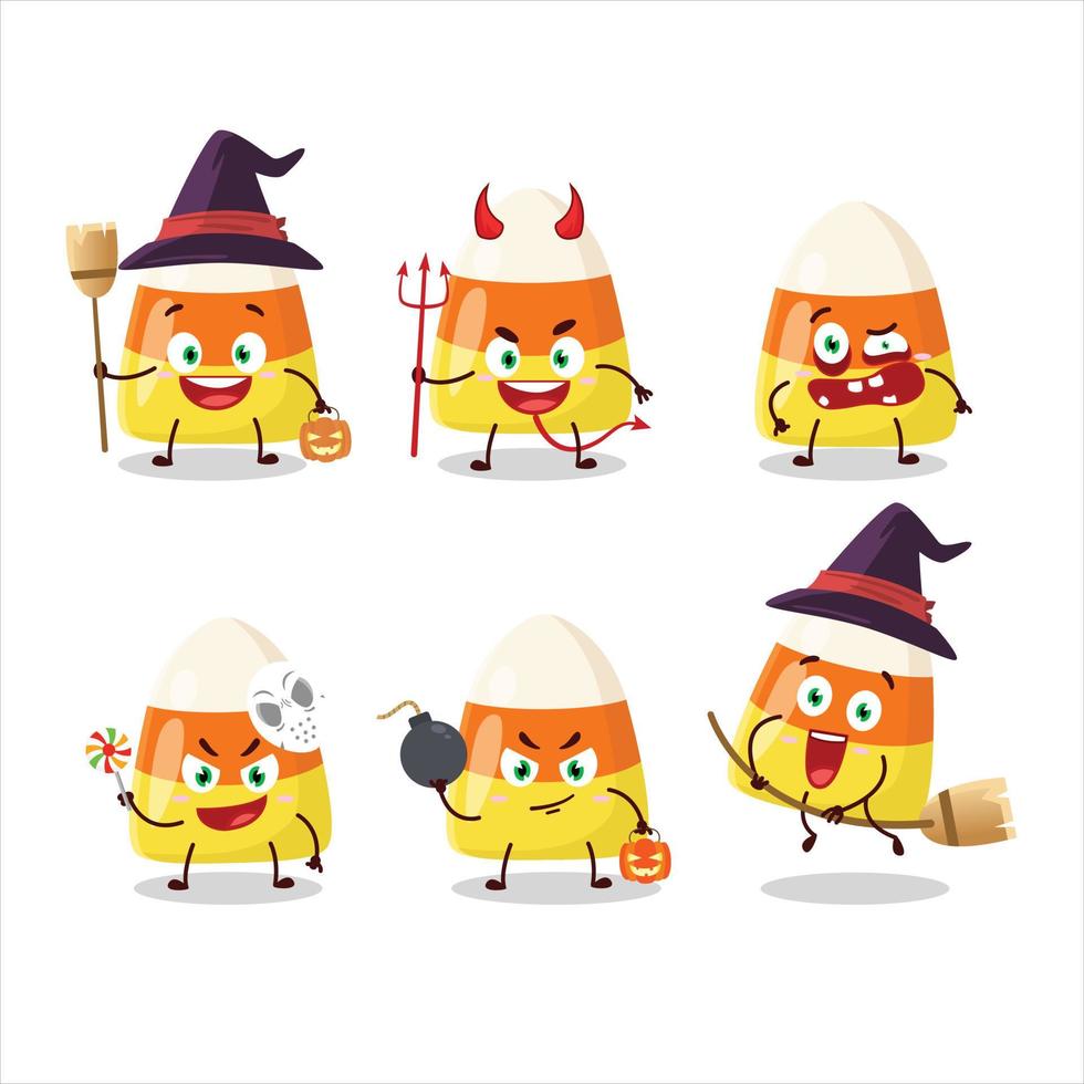 Víspera de Todos los Santos expresión emoticones con dibujos animados personaje de caramelo maíz vector