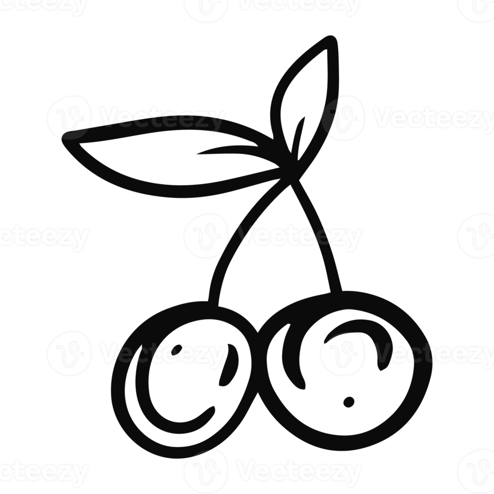 cereja com folha Preto cor arte png
