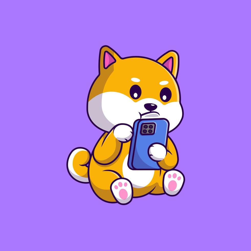 linda shiba inu perro jugando teléfono dibujos animados vector íconos ilustración. plano dibujos animados concepto. adecuado para ninguna creativo proyecto.