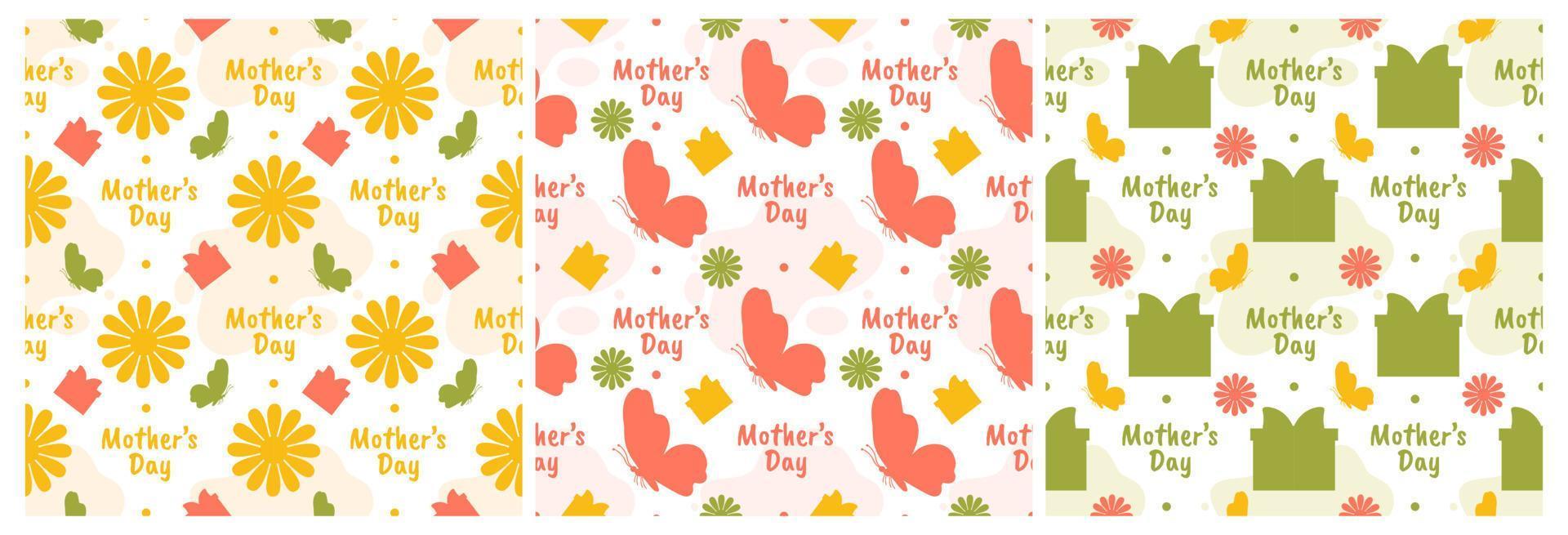 Set of Happy Mother Day Seamless Pattern Design in Element Decoration Template Hand Drawn Cartoon Flat Illustration vector