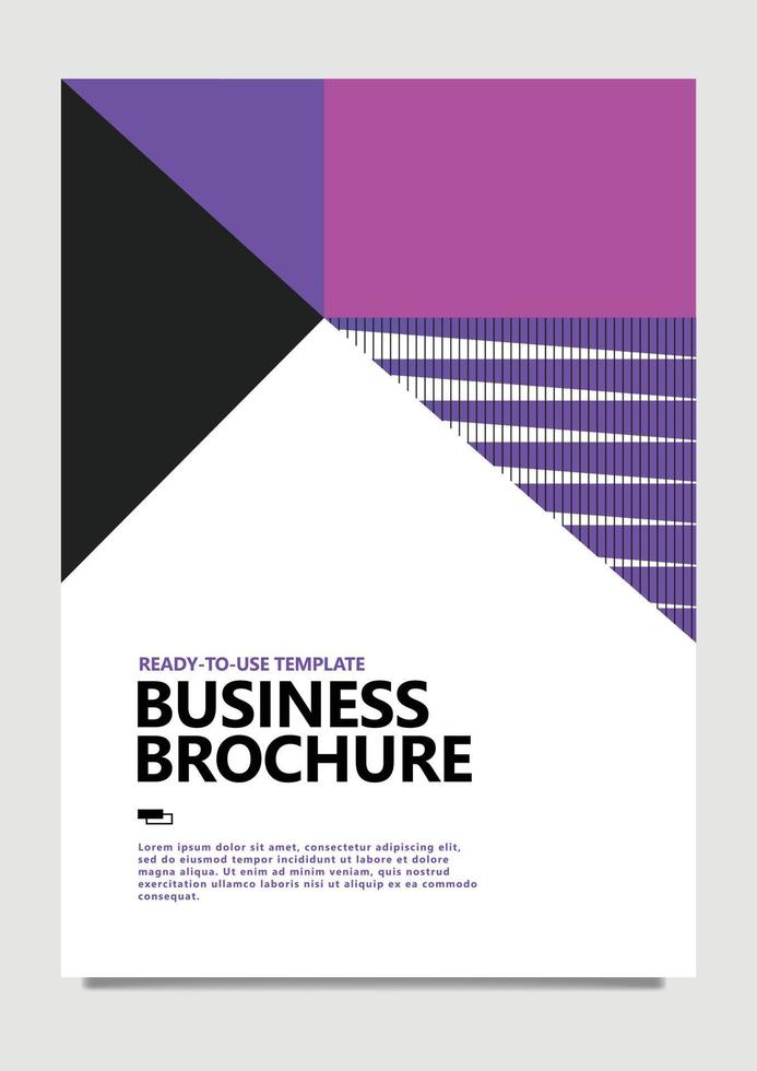 Business brochure with purple colored triangle and pattern. Suitable for catalog, book, annual report, and document. vector