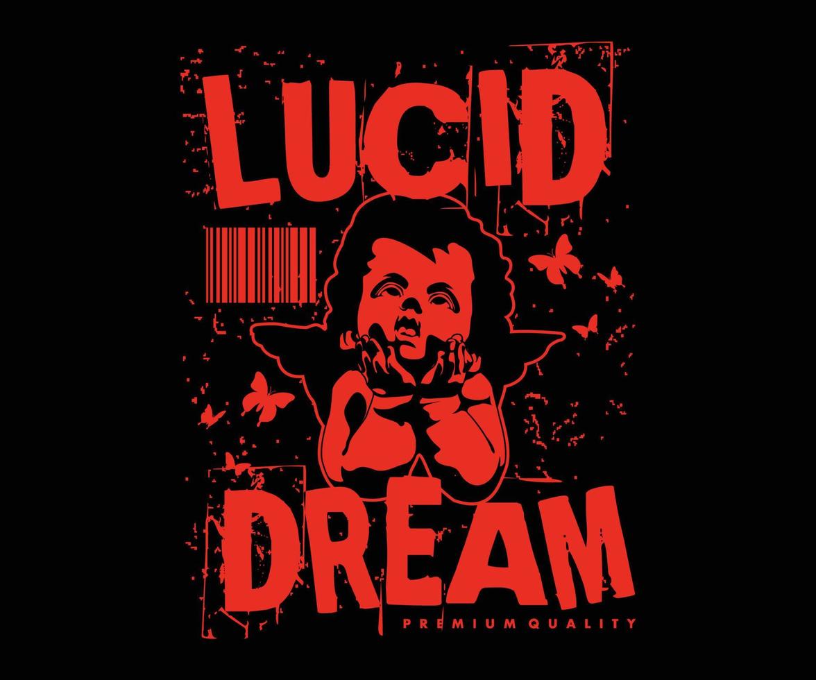 Lucid dream illustration with pixel style and retro poster t shirt design, vector graphic, typographic poster or tshirts street wear and Urban style