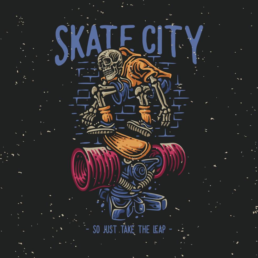 vector illustration skate city so just take the leap for t shirt design