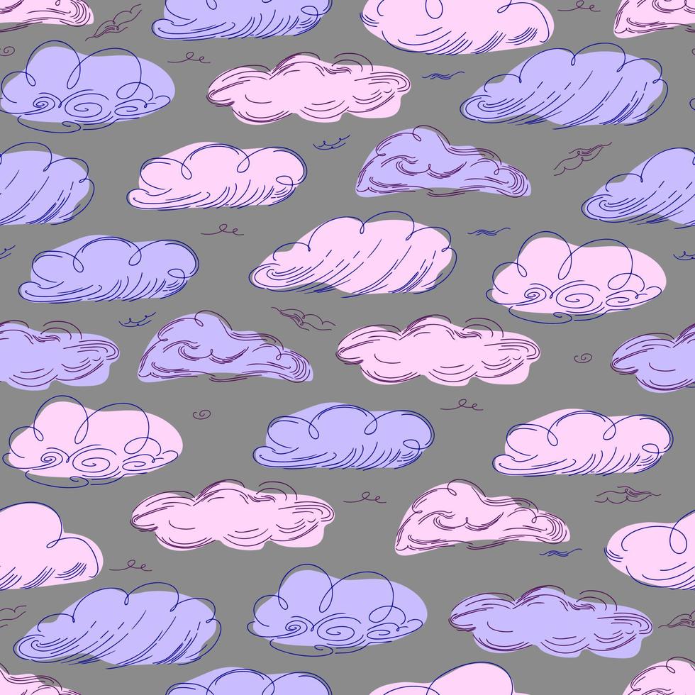 Seamless cloud pattern graphics in trendy style on white background. vector