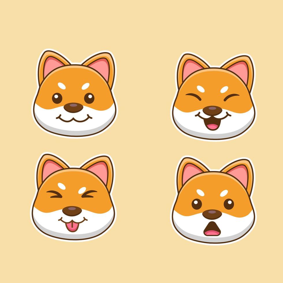 Collection of cartoon illustrations of shiba inu dog heads vector