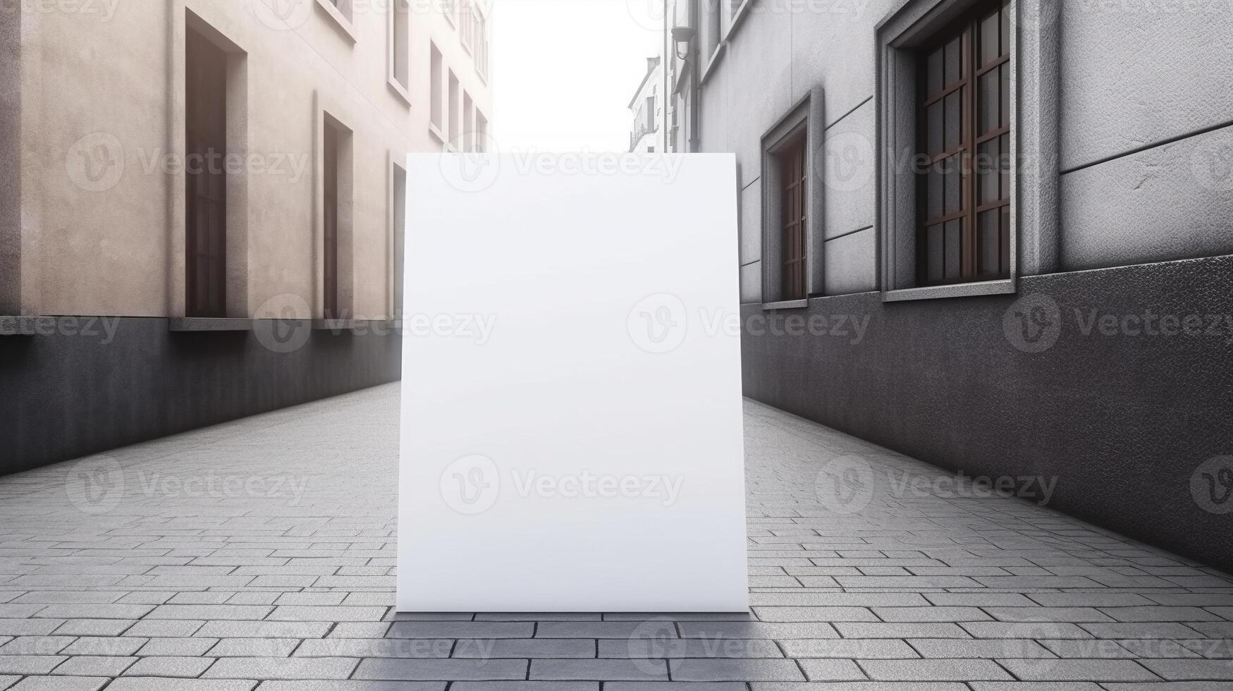 , Realistic white poster mock up blank on minimalistic background, artwork template photo