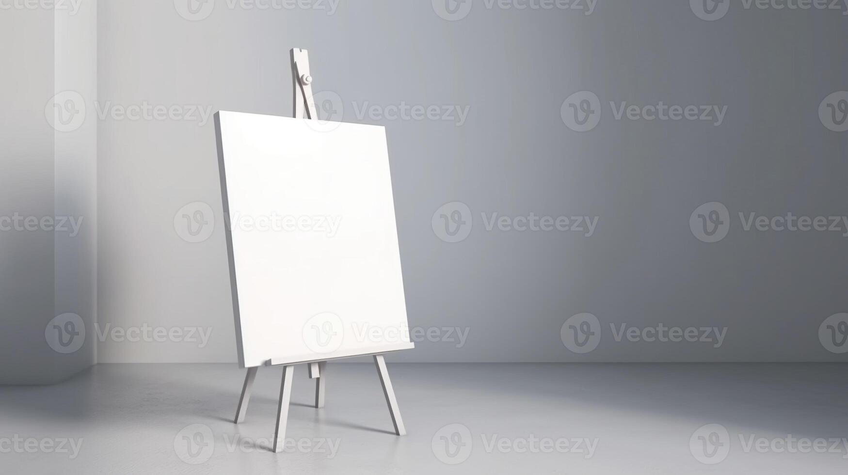 , Realistic white poster mock up blank on minimalistic background, artwork template photo