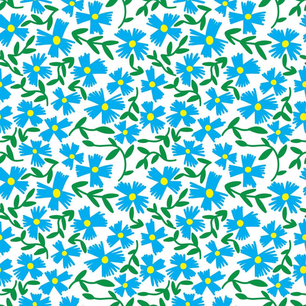 Vector corn flower seamless pattern. Mille fleur pattern with blue corn flowers. Textile with millefleur print