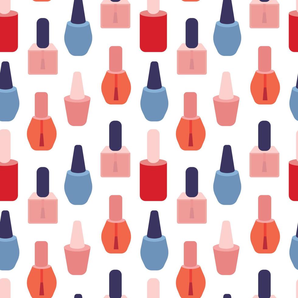 Vector gel polish seamless pattern. Flat style nail polish different colors pattern on white background