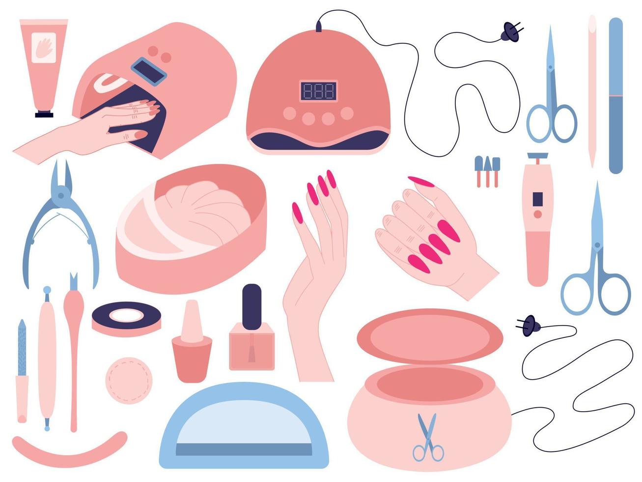 Vector flat style manicure tools set. Different kinds of manicure equipment flat vector set. Nail salon tools illustration 22356393 Vector Art at Vecteezy