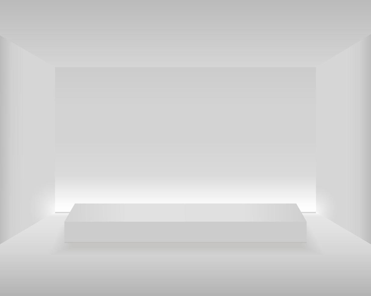 White pedestal in the room. Tribune. Backlight. Vector