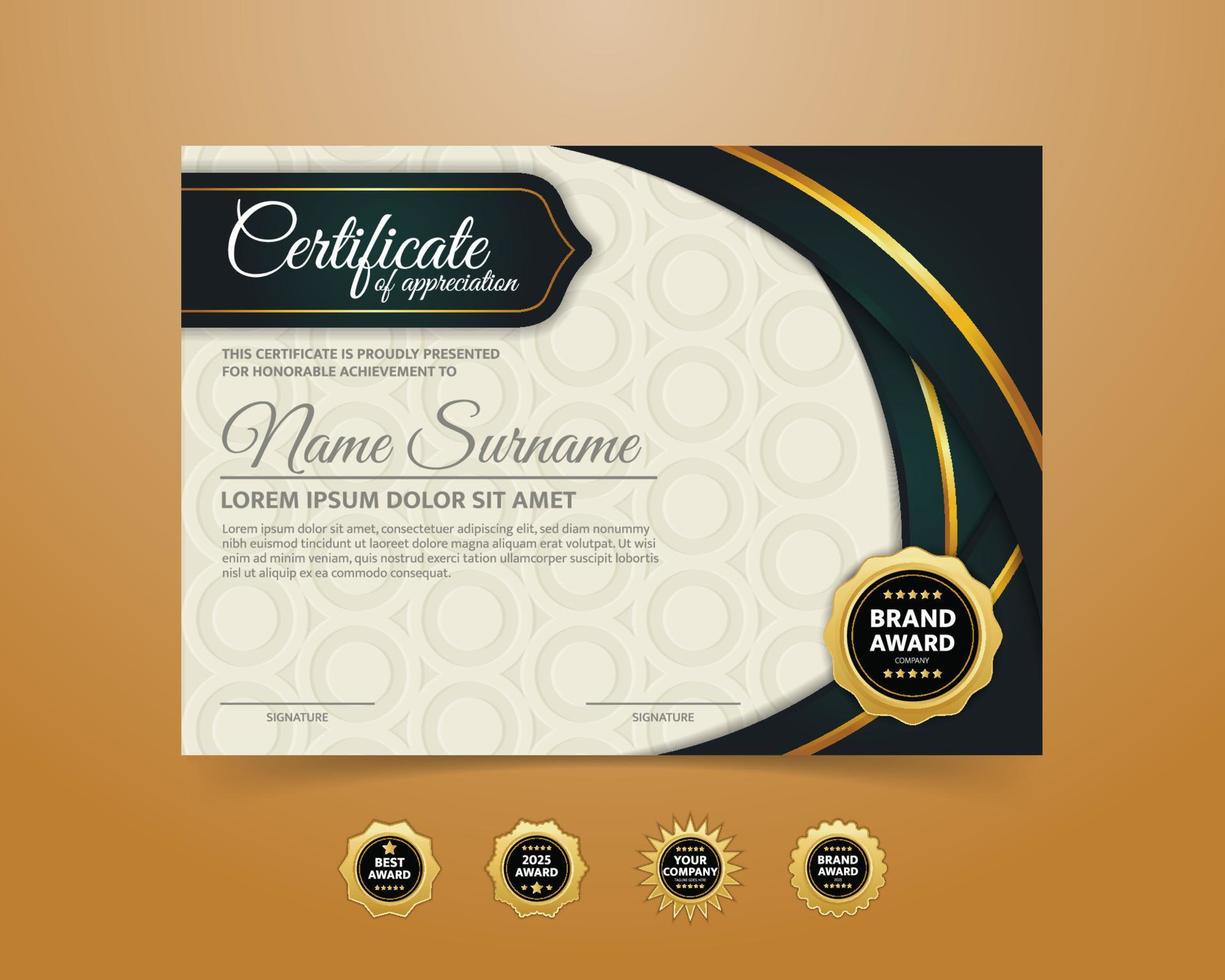 Black and Gold Certificate with Emblems vector