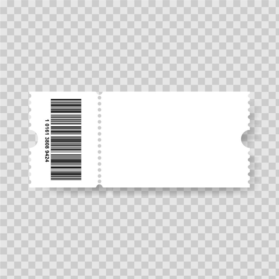 Realistic ticket with one stub rip line and shadow. Mock up coupon entrance isolated on grey background. Template design for entertainment show, event,getting a discount. Vector