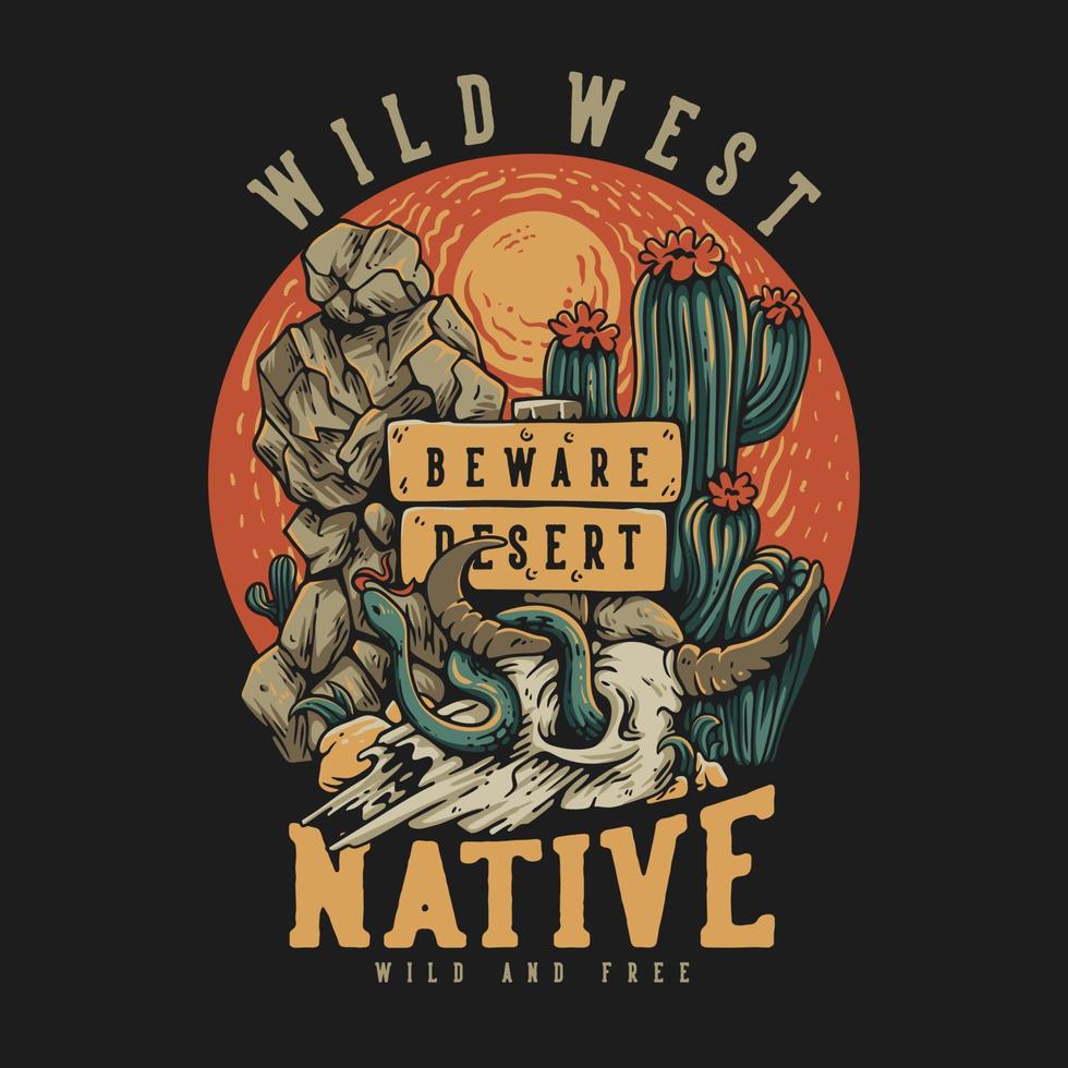 T Shirt Design Desert Explorer Feel The Sunset With Cow Skull On The Desert Vintage Illustration vector