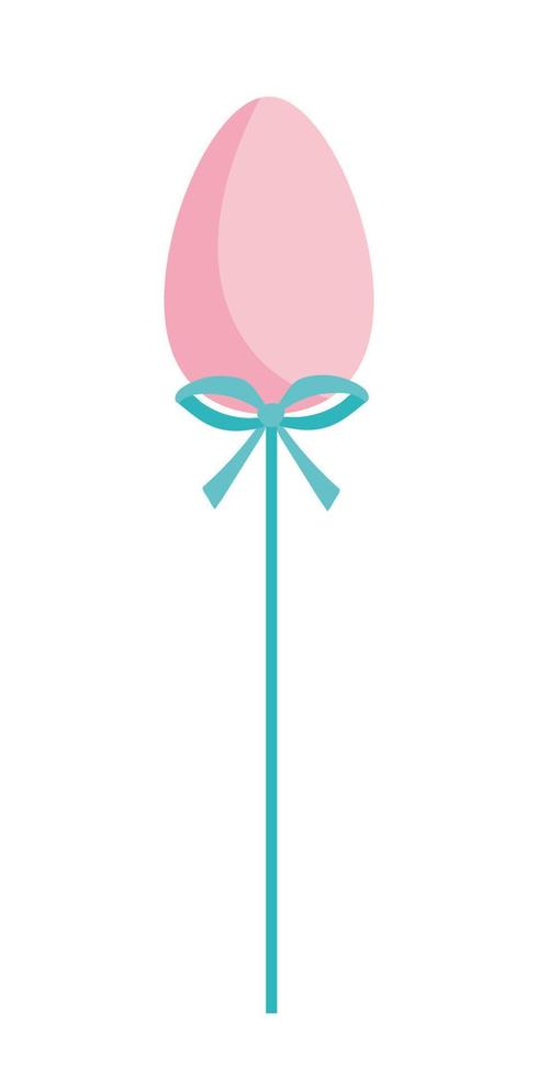 Vector Easter egg decor. Pink Easter egg on stick with bow isolated on white background. Flat style April holiday decor.